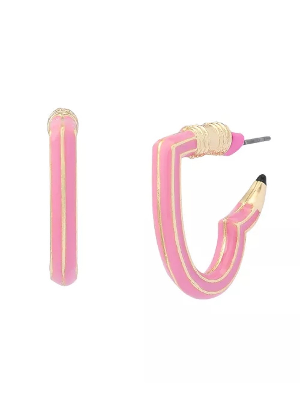 Brand New Betsey Johnson Pink Best In Class Heart Pencil Huggie Earrings
